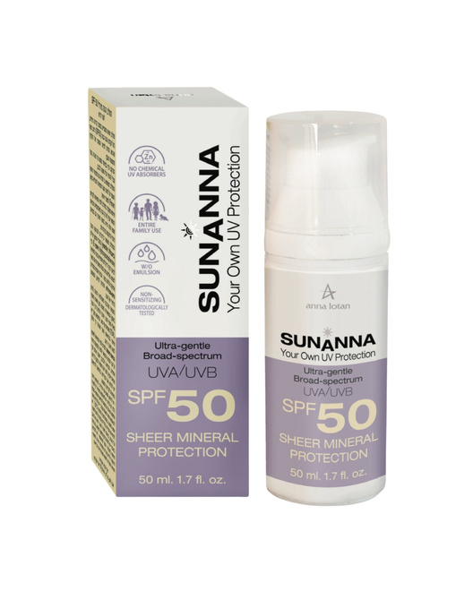 SUNANNA Anna Lotan delikatna mineralna ochrona przeciwsłoneczna UVA/UVB SPF50 50ml.